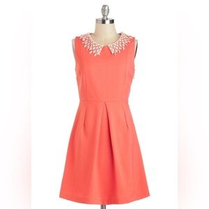 Modcloth Coral Mini Dress with Decorative Collar